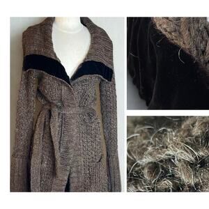Laurie B Brown Mohair Wool Chunky Knit Cardigan Sweater L Quite Luxury Old Money